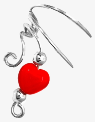Red Crystal Heart & Beads Short Sterling Silver Ear - Sterling Silver Ear Cuffs