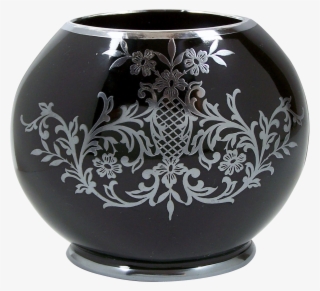 Vintage Black Amethyst Glass Vase Sterling Silver Floral - Vase