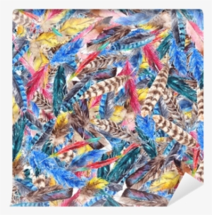 Watercolor Colorful Feather Seamless Pattern Background - Jersey Digitaldruck Federn Bunt