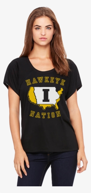 University Of Iowa Women's Hawkeye Nation Flowy Raglan - Bella + Canvas Ladies Relaxed Jersey Short-sleeve V-neck