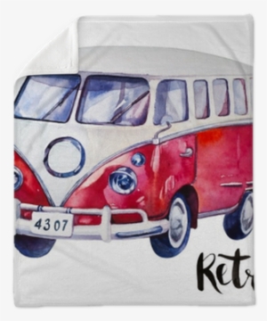 Hand Painted Watercolor Vintage Red Car - Watercolor Beach Car