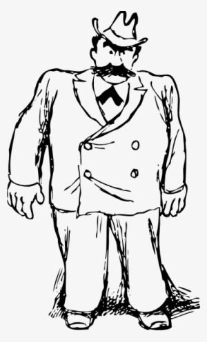 Big Man In A Suit Clip Art - Black And White Guy Cartoon