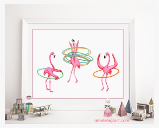 hula hoop pink flamingos print by amelie legault available - poster
