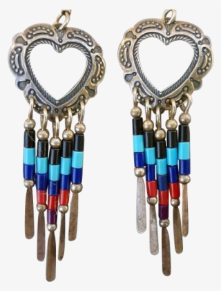 Vintage Sterling Heart Earrings Gemstone Colored Bead - Earrings