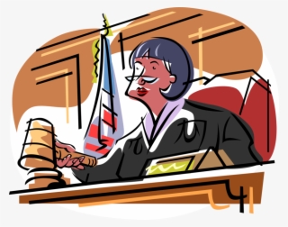 Vector Illustration Of Judicial Judge At Bench In Court - Court Case Clipart