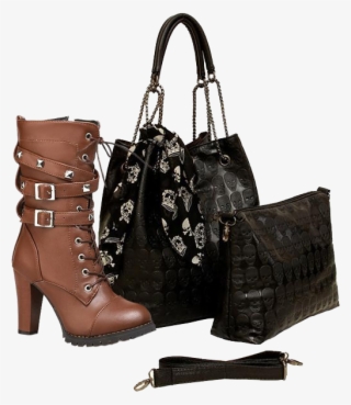 The Black Angel Boots Skull Design Bag Set - Vintage Skull Shoulder Bags Women Leather Black Handbags