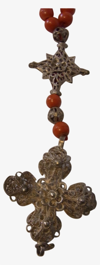 Antique German Rosary 1850´s With Coral Beads - Bead