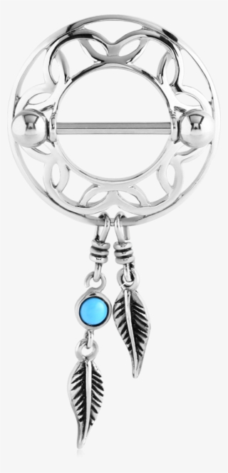 Stainless Steel Nipple Shield With Turquoise Feather