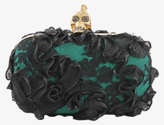 Alexander Mcqueen Green/black Lace And Ribbon Skull - Lace