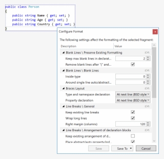 Configuring Code Formatting From Code Selection With - Application Software