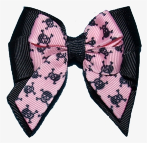 Pink And Black Skull Tails Out Medium Bow - Skull Bow For Hair