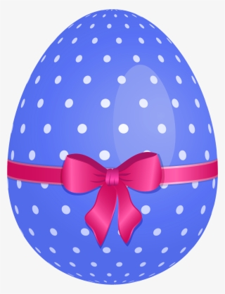 Blue Dotted Easter Egg With Pink Bow Png Clipart - Easter Egg Clipart Png