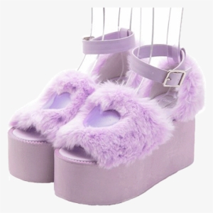 Itgirl Shop Kawaii Purple Faux Fur Sluffy High Platform - Aesthetic Purple Png