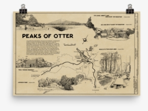 peaks of otter, blue ridge parkway map poster - blue ridge parkway