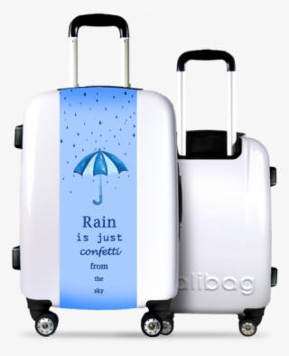 White Suitcase Rain And Confetti