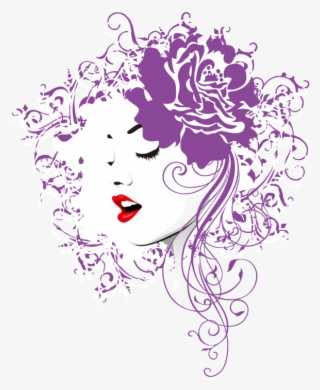 Woman Flowers Face Purple Silhouette Hair Lips Ftestick
