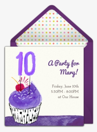 Free 10th Birthday Party Invitation With A Cute Cupcake