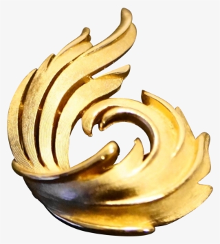 Trifari Swirl Feather Pin Brushed Gold Tone
