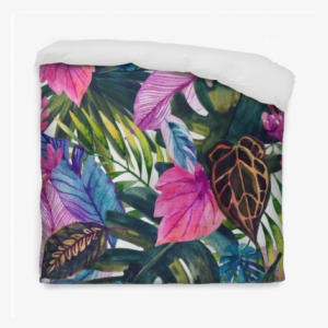 Watercolor Tropical Leaves Seamless Pattern Duvet Cover - Watercolor Painting