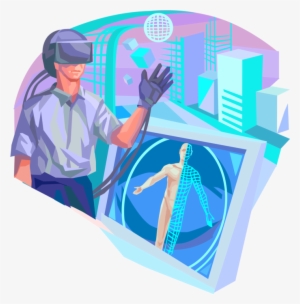 Vector Illustration Of Virtual Reality Computer Technology - Illustration