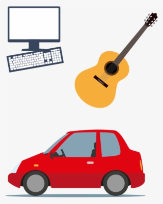 Computer, Guitar, Red Car
