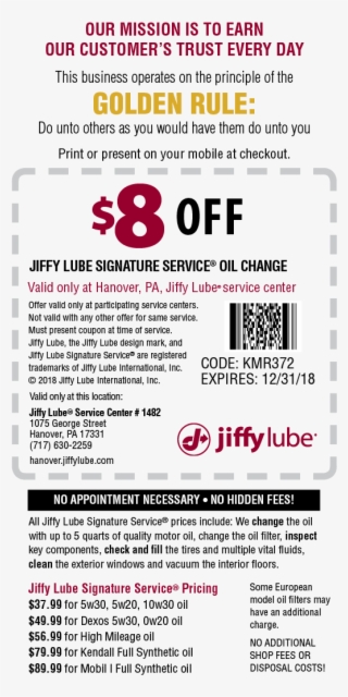 $8 Off Jiffy Lube Signature Service Oil Change