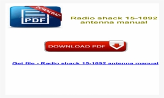 Radio Shack 15 1892 Antenna Manual
