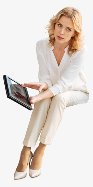 Office Businesswoman With Tablet - Business Woman Sitting Png