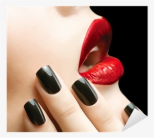Black Nails And Red Lips Sticker • Pixers® • We Live - Unghie Gel Nere Quadrate