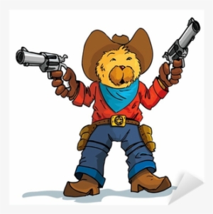 Cartoon Of A Bear Cowboy With Guns Drawn Sticker • - Cartoon Cowboy Silhouette