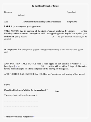 Form Of Notice Of Appeal Under The Planning And Building
