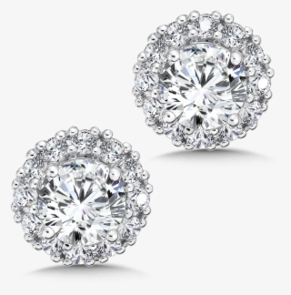 Diamond Halo Studs In14k White Gold With Platinum Post