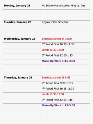 Finals Schedule