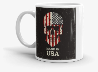 American Flag Print On Skull Coffee Mug
