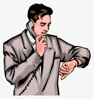 Man With Phone & Watch Royalty Free Vector Clip Art - Man Talking On The Phone