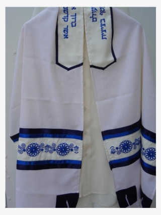 Wool Tallit Decorated By Embroidered Blue Star Of David