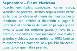 Septiembre Fiesta Mexicana Pozole, Enchiladas, Pambazos,