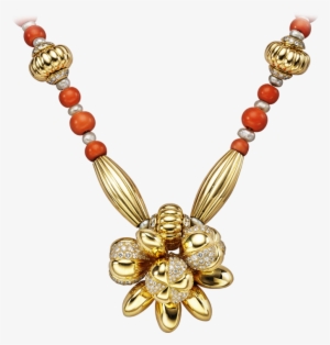 A Cartier Necklace Of Yellow Gold, Coral, Cultured - Jewellery