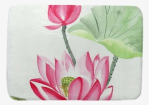 Watercolor Painting Of Pink Lotus Flower Bath Mat •