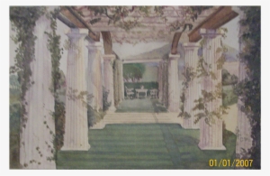 American School Watercolor With Classical Garden View - Facade