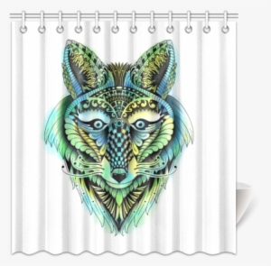 Water Color Ornate Foxy Wolf Head Ornate Drawing Shower