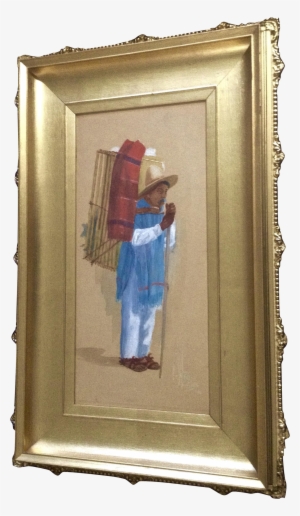 South American Peddler In Gold And Black Frame Watercolor - Mirror