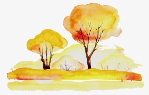 Hand Drawn Cartoon Watercolor Trees Decorative - Autumn