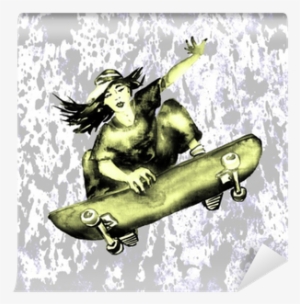 Girl Jumping On Skateboard, Yellow And Gray Colors - Palette