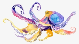 Rainbow Watercolor Octopus Colorful Transparent - Octopus Greeting Card