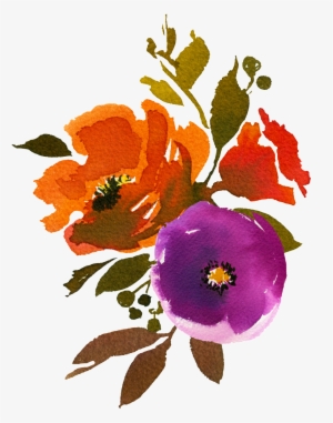 Hand Painted Three Colors Of Watercolor Flowers Png - Portable Network Graphics
