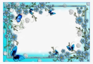 Blue Floral Border Png Image Background - Border Design Butterfly And Flowers