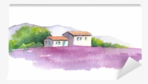 Lavender Field And Rural House In Provence, France - Akvarel Dům