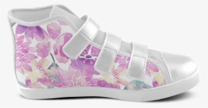 Watercolor Flower Pattern Velcro High Top Canvas Kid's - Plaid