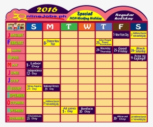 Philippine Holidays 2016 Calendar